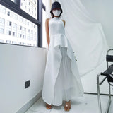 TWOTWINSTYLE High Street Solid Two Piece Set Women Halter Sleeveless Irregular Tops Pleated Maxi Skirts Women's Suit Summer