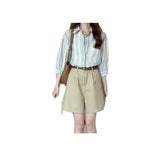 Cotton Striped Sunscreen Shirt Coat Women's Summer Thin Linen Cardigan Seven-Sleeve Shirt On The