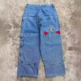 Tide Brand Hip-Hop Fully Embroidered Jeans High Street Skateboard Teenagers Loose Straight Wide-Legged Trousers-Outfit
