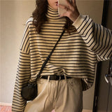 Women Stripes Sweater Harajuku Winter Vintage Women Thickening Loose Warm Turtleneck
