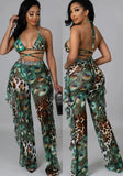 Printed Casual Halter High Waist Ruffles Regular Two Piece Pants