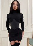 Sexy High Neck Long Sleeve Slim Bodycon