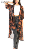 Fashion Holiday Style Sun Moon Print Women Summer Kimono Blouse Chiffon Cardigan Beach Outwear Female Shirt Long