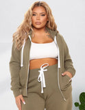 Plus Size Contrast White Zipper Long Sleeve Hoodies And Pant
