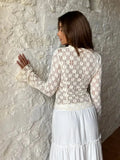 Women Y2K Vintage Retro Lace Floral Tops Ruffled Flare Long Sleeve Tie Front Sheer Slim Crop Cardigan Clubwear TShirt-Outfit