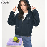 Women Coat with Hat 2022 Autumn Long Sleeve Loose Hooded Sweater Letter Embroidery Jacket Casual Streetwear