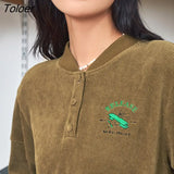 Women Dress 2022 Winter Long Sleeves Baseball Collar A-line Fitted Waist Olive Green Casual Chic Midi