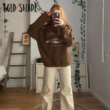 Bold Shade Indie Goblincore Aesthetic Sweatshirt Letter Graphic Embroidery Streetwear 90s Hoodies Grunge Fashion Women Loose