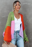 Contrast Color Puff Sleeve Sweater