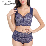 Wire Free Bra Set Sexy Lace Underwear Women Full Coverage Plus Size Lingerie