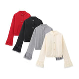 Women's INS Burst Cuff Hair Spliced Cardigan Commuter Sweater Jacket Knitted