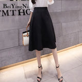 Women's Skirt A-line High Waist Spring Summer Korean Casual Office Ladies Skirts White Black Elegant Solid Color