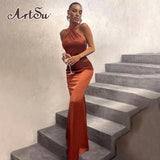 Women Satin Sleeveless Halter Midi Dress Bodycon Backless Sexy Party Club Elegant Evening Dresses Fall Winter