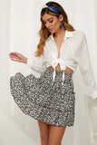 Skirt Women Floral Print Ruffle Lace-up Pleate Mini Skirt Boho Chi High Waist Short Summer Beach Wooden Ear Skirt