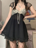 Fairy Y2K Patchwork Mesh Mini Dress-Outfit