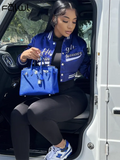 Fall Streetwear Jacket For Women 2022 Long Sleeve Crop Tops Blue Jackets Female Print Casual Coats And Varsity