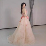 Three-Dimensional Flowers Shoulder Small Tail Dress Bridal Toast Banquet Fairy Fluffy Skirt Evening Dress
