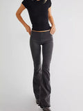Women's Y2K Retro Flare Jeans Solid Color Stretch Denim Low Waist Long Pants Spring Autumn Slim Bell Bottoms Trousers-Outfit