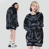 Oversized Sweater Men Women Harajuku Skull Graffiti Retro Vintage Knitted Sweater Unisex Cotton Pullover 2022 Autumn And