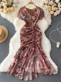 Retro Minority Design Rope Printing V-Collar Jumpsuit Skirt Summer Women's Dress Waist Hip Fishtail Skirt Tide-Outfit