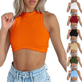 Toloer Women's New Women's Sexy Sleeveless Round Neck Rib Knit Vest Crop