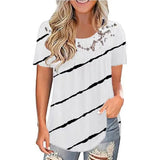Print T-shirt Woman Lace Patchwork Vintage Casual Short Sleeve Tshirts Summer Soft Streatwear Tee Top