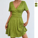 New Women's Temperament Solid Pink Heart Collar Short Sleeves Long Dress Dress