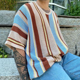 Men's New Summer Men's Knit Dress Round-Neck Short Sleeve Thin Knit T-Shirt