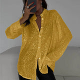 2025 New Pearl Blouse Collared Long-Sleeved Sleeve-Jersey Basic Women's Shirt