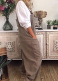 Solid Color Casual Mid Waist Retro Pocket Sleeveless Cotton Linen Lace-up