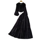 Style Pink Three-Dimensional Flower Collar Lantern Sleeve Shirt Lady Autumn High-Rise Dress
