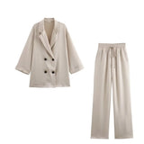 Women's Clothing 2025 New Casual Double-Dbuted Blazer + Trouser Suit