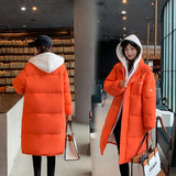 2021 Snow Wear Long Winter Coat Women Spliced Hooded Warm Parkas Female Hooded Padded Winter Jackets Women