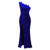 New Fashion Temperament Tagonal Banquet High Waist Open Fork Dress