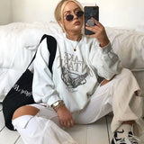 Vintage Printed plus warm white Thick Quality Hoodies Crewneck Sweatshirt Women Oversized 2021Top Loose Casual