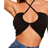 Sexy Off Shoulder Halter Top Ruffles Skinny Crop Tops Cute Sleeveless Harajuku Vest Neck Tank Tops 2021 New