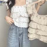 Women Summer New Chic Solid Elegant Sweet Simple Fashion Hollow Out All-match Sexy Design Tender Female Daily Ulzzang