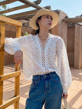 Spring And Summer Cotton Embroidery French White Shirt Women Long Sleeve Design Shirt Women Shenzhen Oil Women's