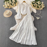 Style Pink Three-Dimensional Flower Collar Lantern Sleeve Shirt Lady Autumn High-Rise Dress