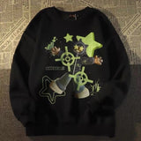 women retro hiphop hip-hop star printed sweatshirt autumn and winter ins street fashion brand oversize couple tops-Outfit