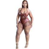 Fashion Sexy Nightclub Clothes High Waist Tassel Two Piece Shorts