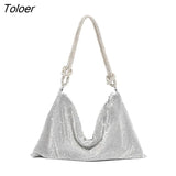 Rhinestones Evening Bag Silver Shiny Crystal Dinner Party Wedding Handbag Luxury Shoulder Bags Women's Clutch