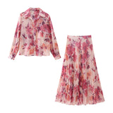 Spring Flower Printed Shirt 9878061 100-Pleated Skirt 9878055-Outfit