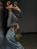Summer New Fashion Top Women's Sexy Perspective Mesh Gauze Long Sleeve Square Neck T-shirt Street Casual Clothing Hot-Outfit
