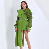 Asymmetrical Patchwork Ruffle Shirt For Women O Neck Long Sleeve Irregular Hem Casual Shirts Female Fashion
