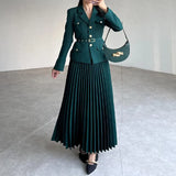 Women's Clothing 2025 Autumn New Button Suit Jacket 100-Folded Skirt