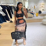 Money Printed High Waisted Long Skirt with Side Tassel Sexy Fashion Women Clothing Night Club Party Skirts