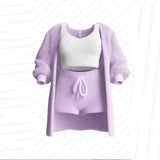 2025 New Knitted Plush Long-Sleeved Coat Vest Shorts Four-Piece Set + Three-Piece