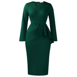 Women's 2025 Autumn/Winter Fashion V-Neck Long Sleeves Solid Colored Flawed Buffet OL Tongle African
