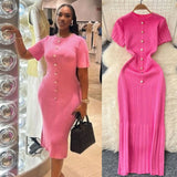 Style Temperament Knitting New High-End Collar Single Buckle Short Sleeve Slimming French Style Long